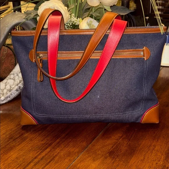 Vintage Coach varsity stripe denim tote - Picture 5 of 14